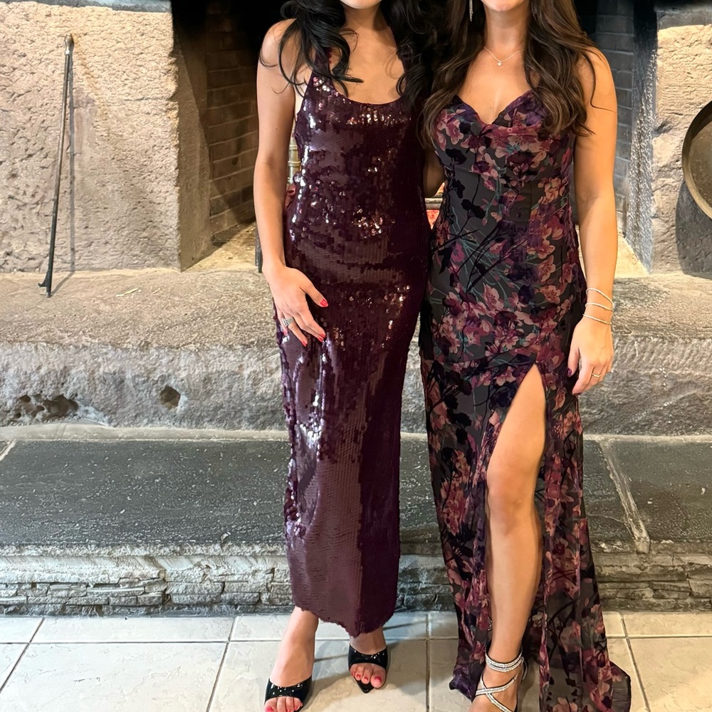 Zara Burgundy Sequin Halter Neck Dress